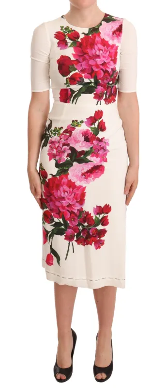 White Floral Printed Crepe Midi Slit Dress sold by Lord & Taylor
