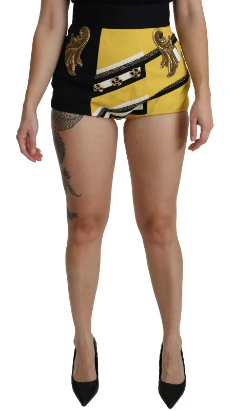 Yellow Black Cotton Jewelled Hot Pants Shorts sold by Lord & Taylor