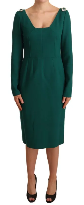 Green Stretch Crepe Crystal Midi Dress sold by Lord & Taylor