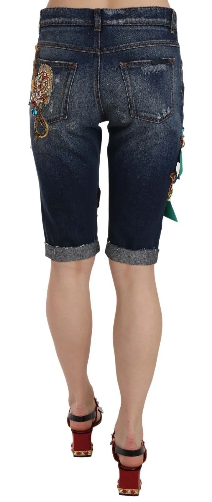 Blue Denim Mid Waist Crystal Capri Shorts sold by Lord & Taylor product image thumbnail 4