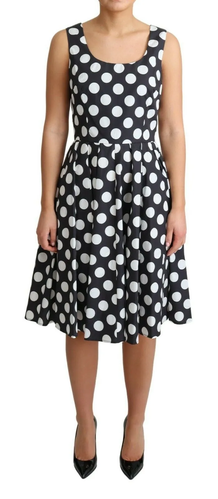 Black Polka Dotted Cotton A-Line Dress sold by Lord & Taylor