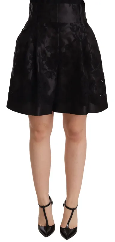 Black Floral Brocade High Waist Mini Shorts sold by Lord & Taylor