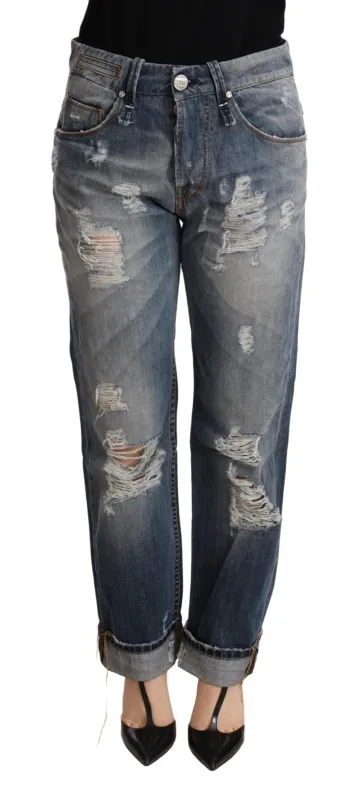Blue Tattered Mid Waist Straight Denim Trouser sold by Lord & Taylor
