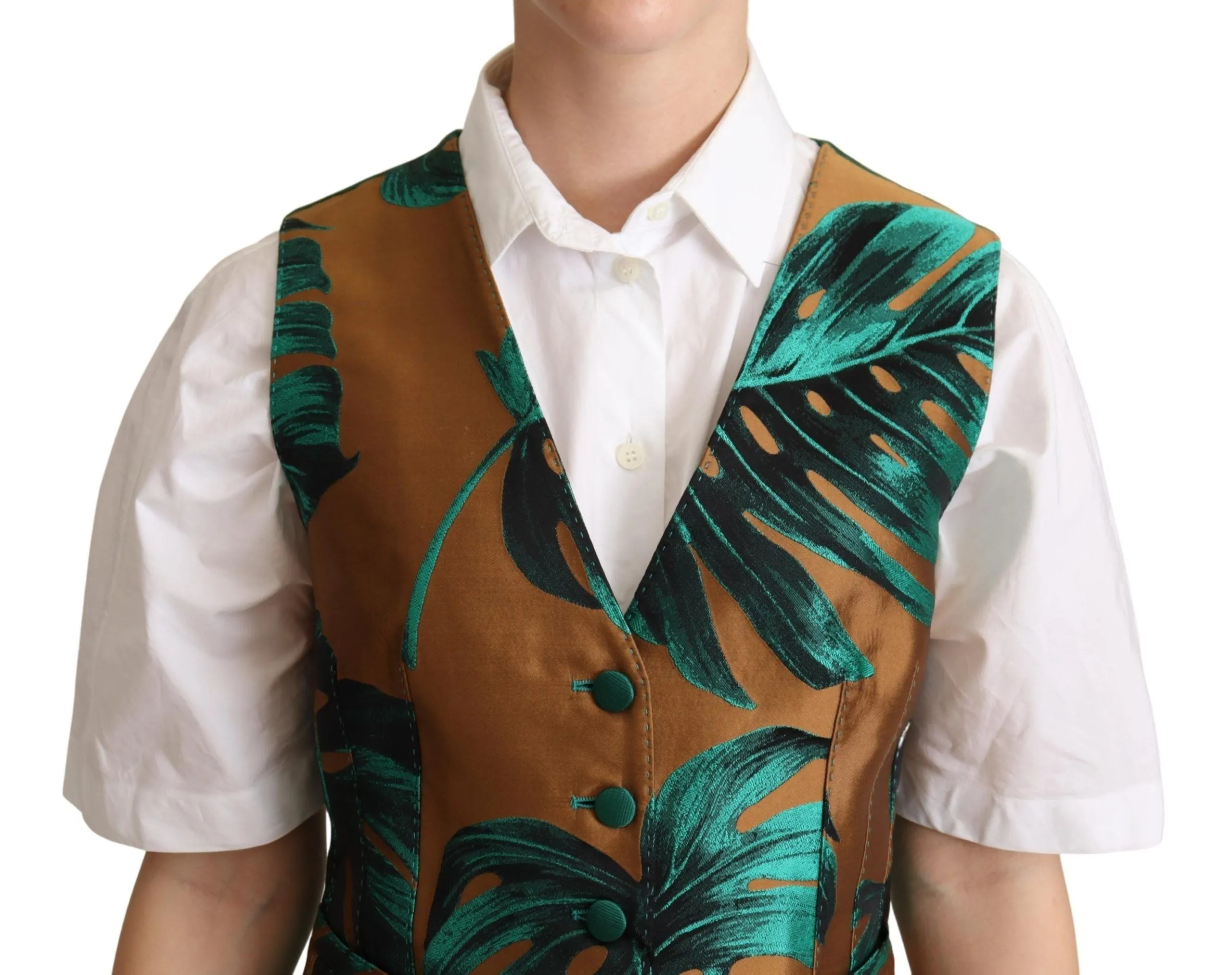 Green Jacquard Leaf Gold Waistcoat Vest sold by Lord & Taylor product image thumbnail 4