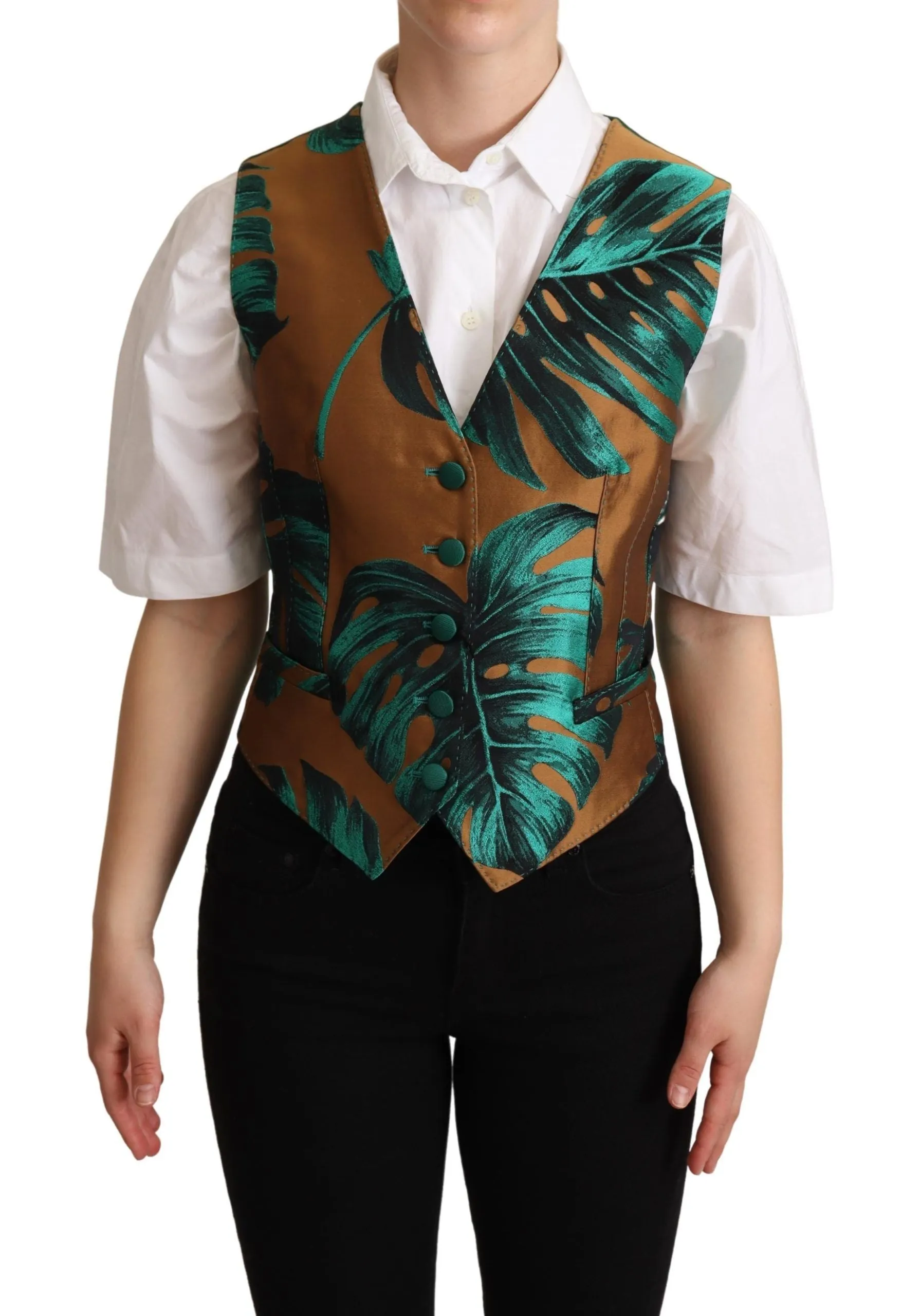 Green Jacquard Leaf Gold Waistcoat Vest sold by Lord & Taylor