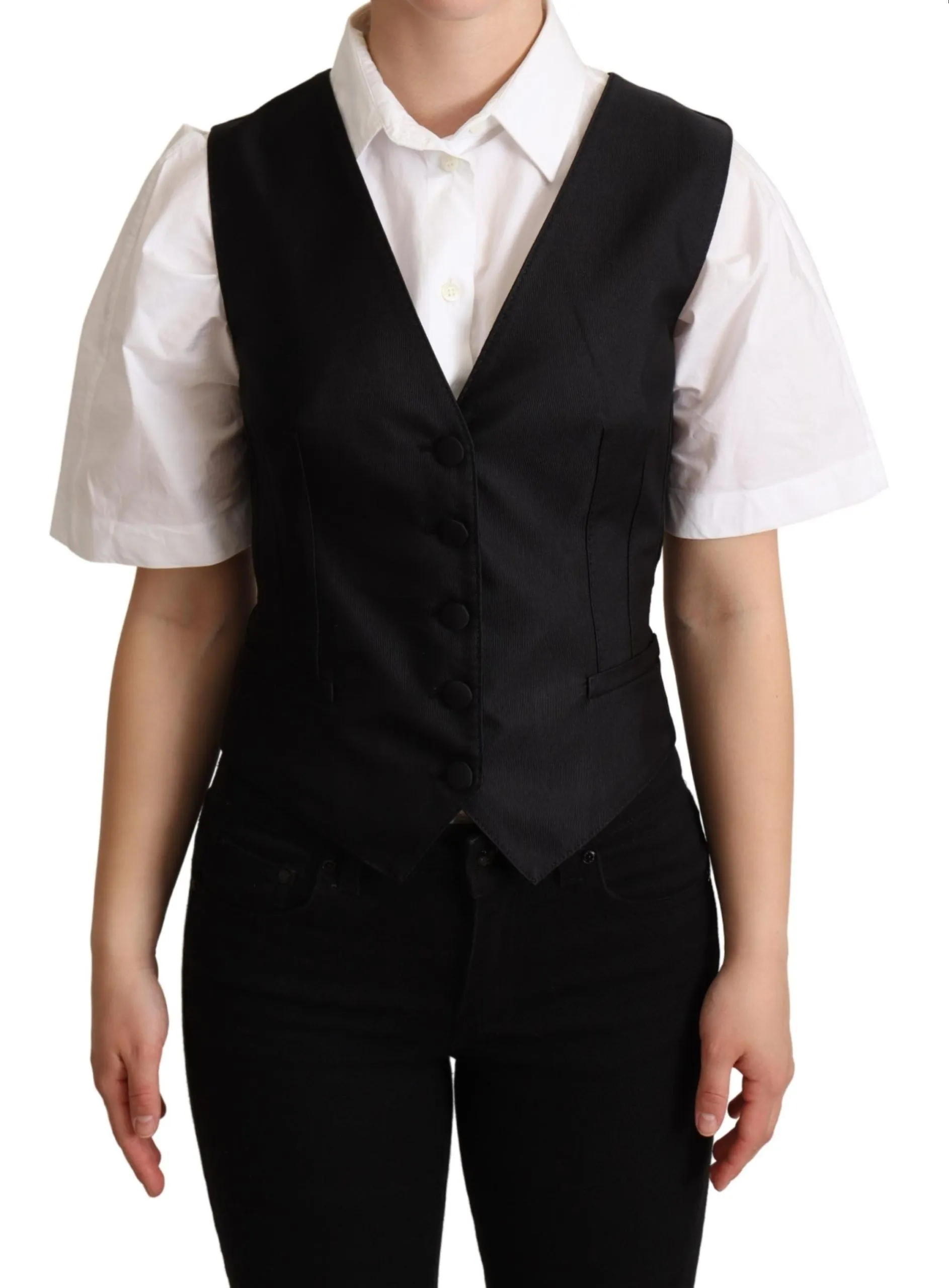 Black Silk Sleeveless Waistcoat Vest sold by Lord & Taylor