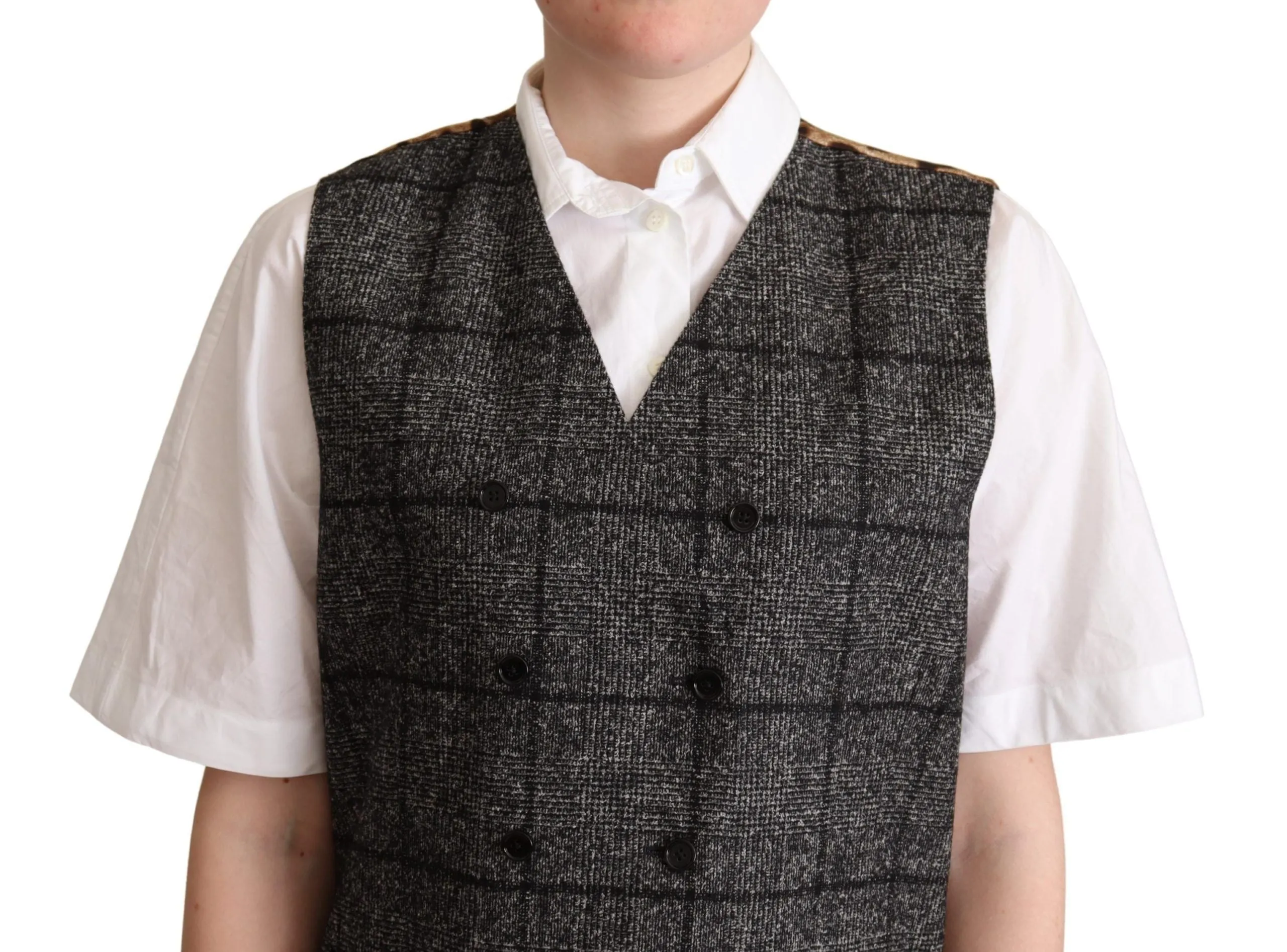 Gray Wool Leopard Print Waistcoat Vest sold by Lord & Taylor product image thumbnail 4
