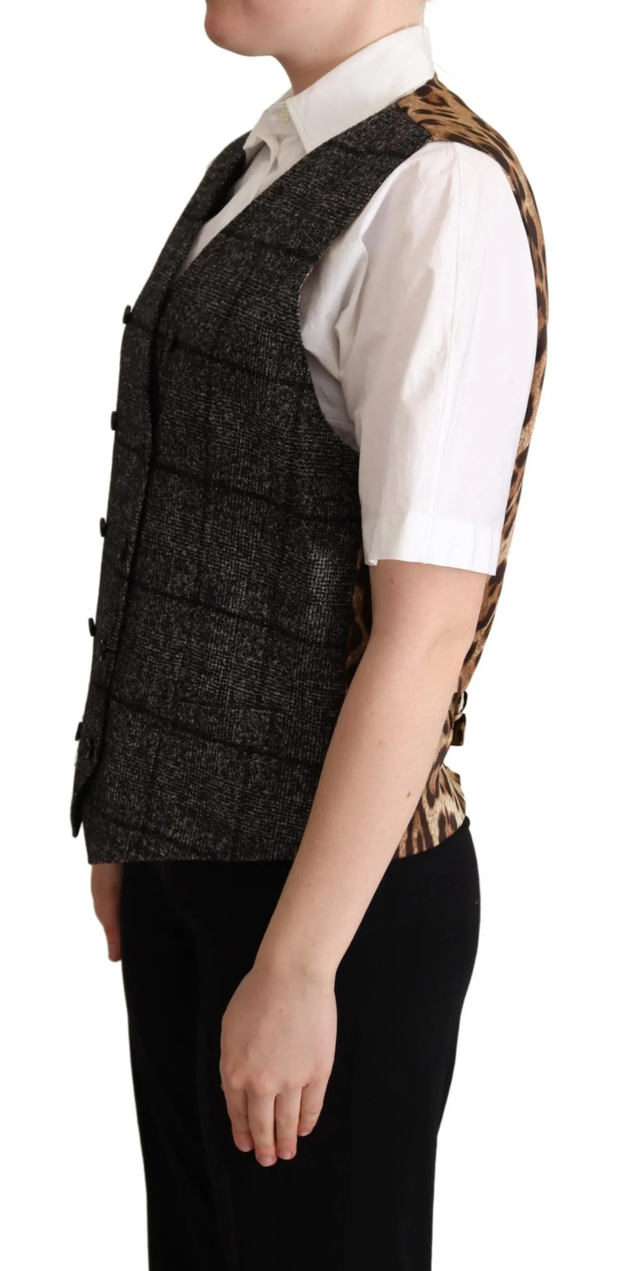 Gray Wool Leopard Print Waistcoat Vest sold by Lord & Taylor product image thumbnail 2