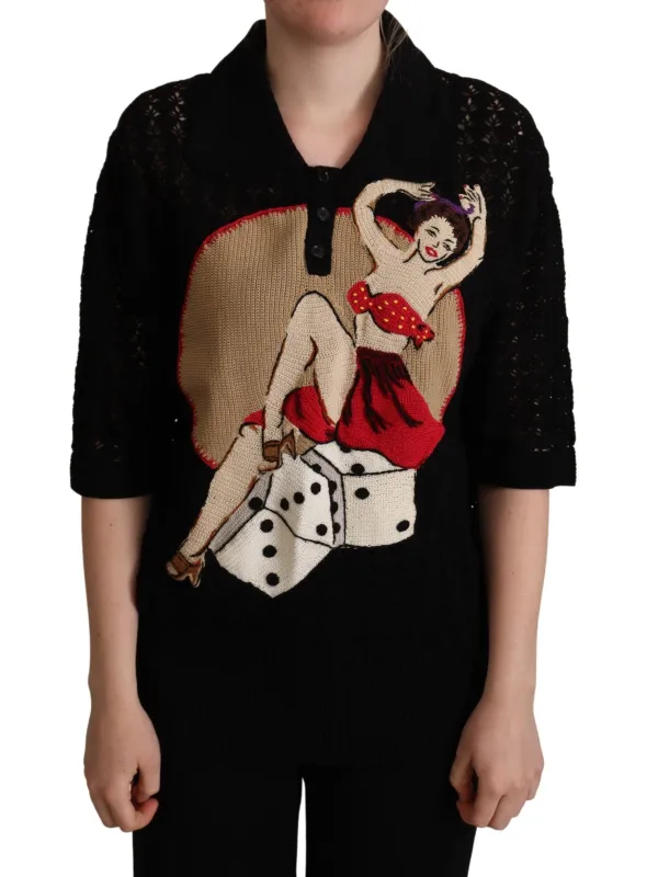 Black Embroidered Knitted Cotton Sweater sold by Lord & Taylor