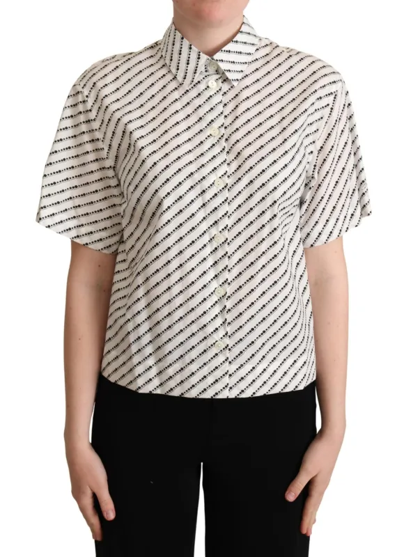 White Dotted Collared Blouse Shirt sold by Lord & Taylor
