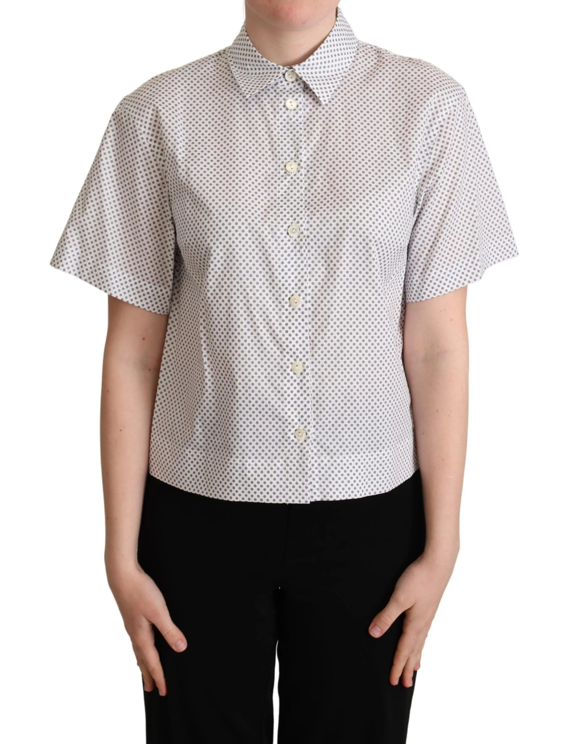 White Gray Polka Dots Collared Button Shirt sold by Lord & Taylor