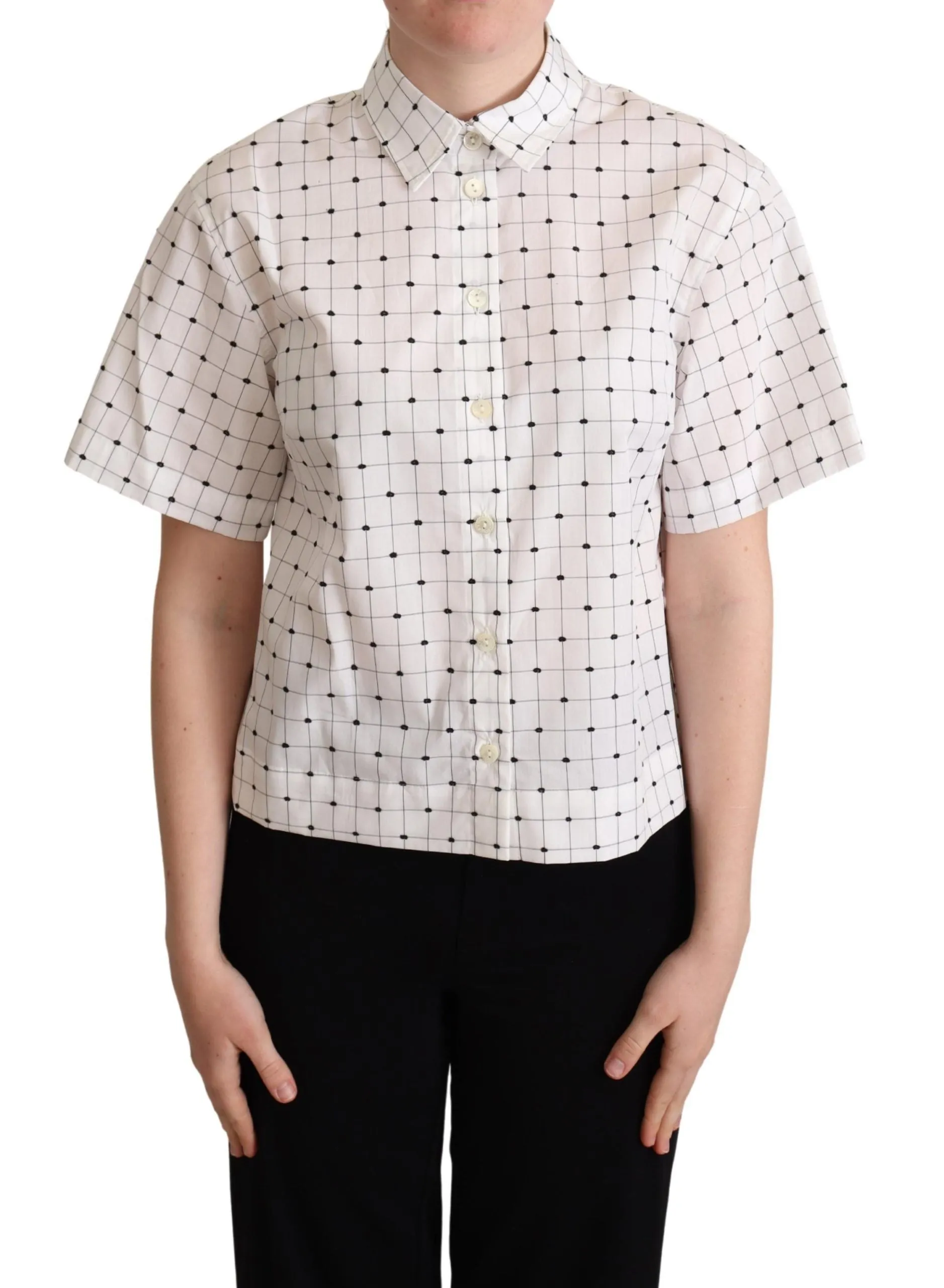 White Polka Dot Cotton Collared Shirt Top sold by Lord & Taylor