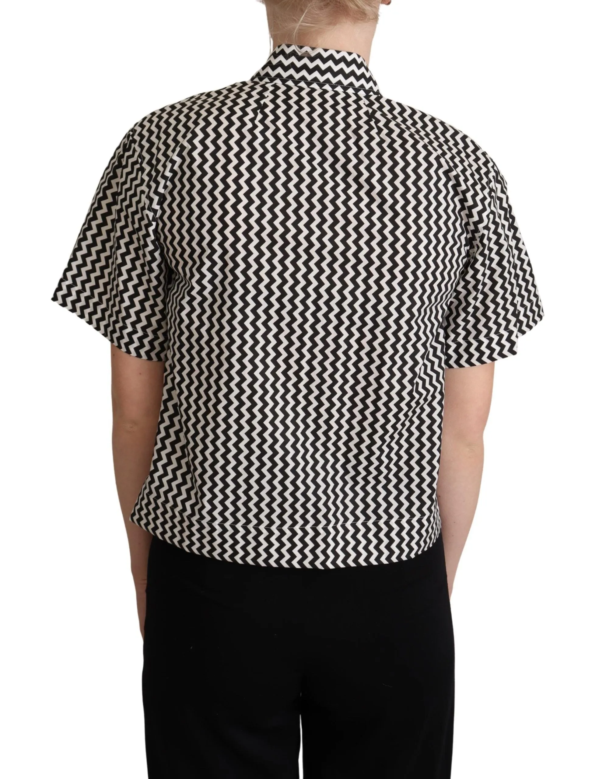 Black White Zigzag Collar Cotton Top Shirt sold by Lord & Taylor product image thumbnail 3