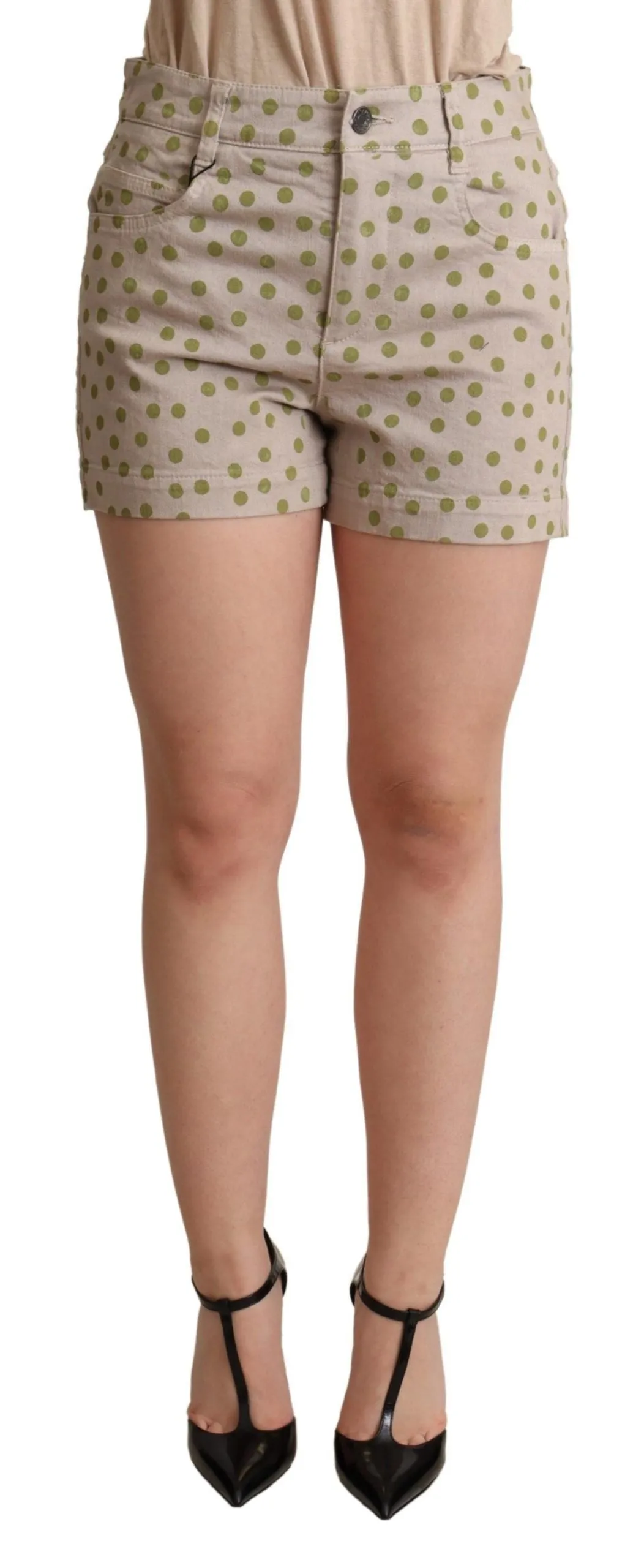 Beige Polka Dots Denim Cotton Stretch Shorts sold by Lord & Taylor