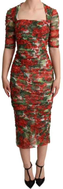 Red Floral Print Tulle Sheath Midi Dress sold by Lord & Taylor
