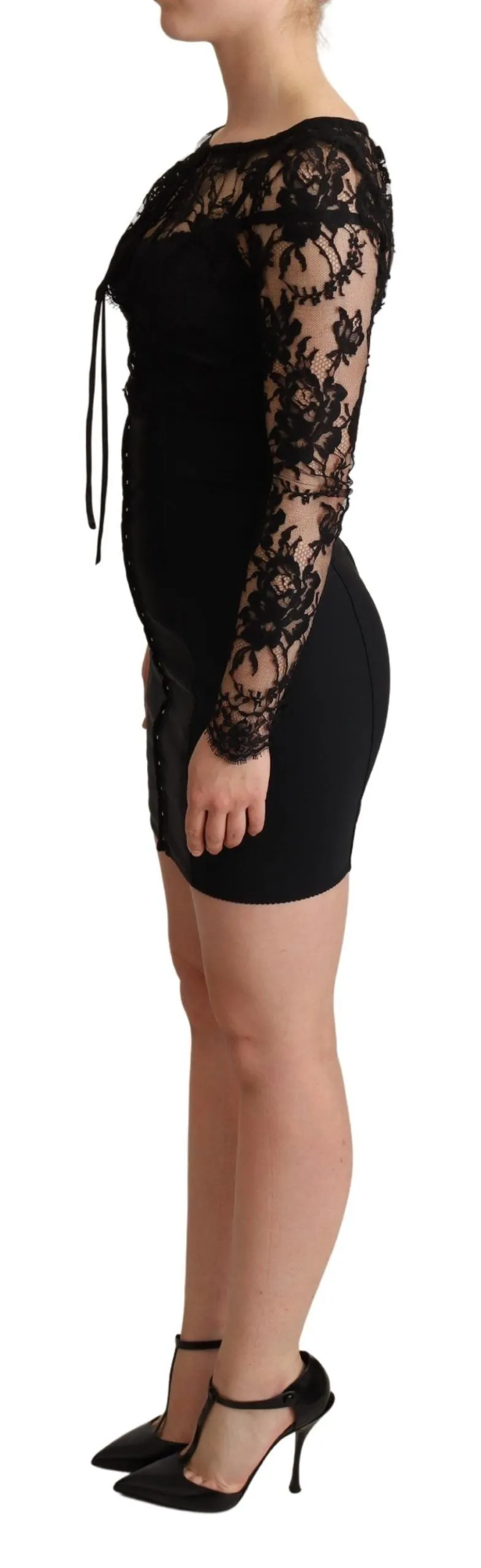 Black Fitted Lace Top Bodycon Mini Dress sold by Lord & Taylor product image thumbnail 2