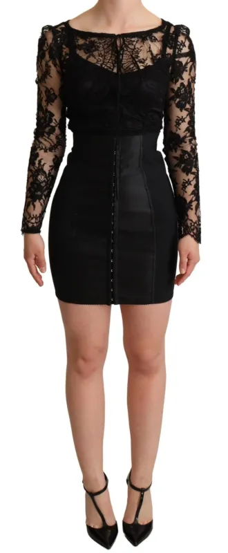 Black Fitted Lace Top Bodycon Mini Dress sold by Lord & Taylor
