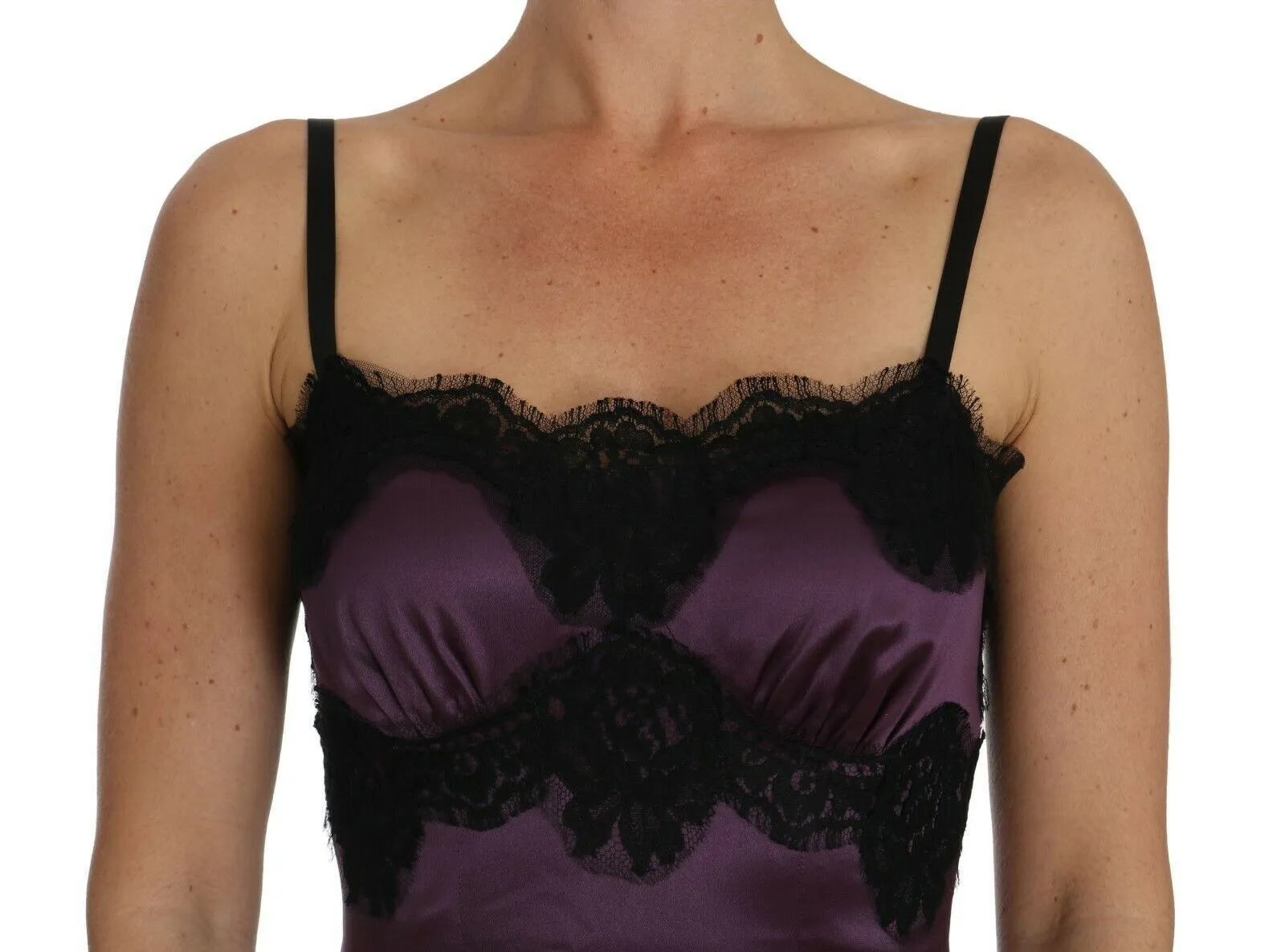 Purple Silk Stretch Black Lace A-Line Dress sold by Lord & Taylor product image thumbnail 4