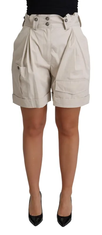 Beige Cotton Pleated High Waist Casual Shorts sold by Lord & Taylor