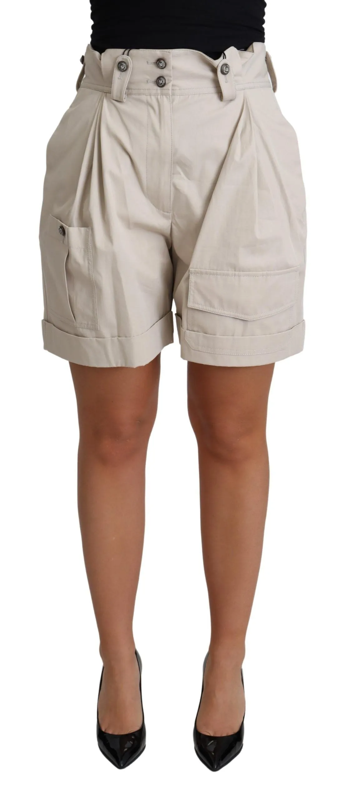 Beige Cotton Pleated High Waist Casual Shorts sold by Lord & Taylor