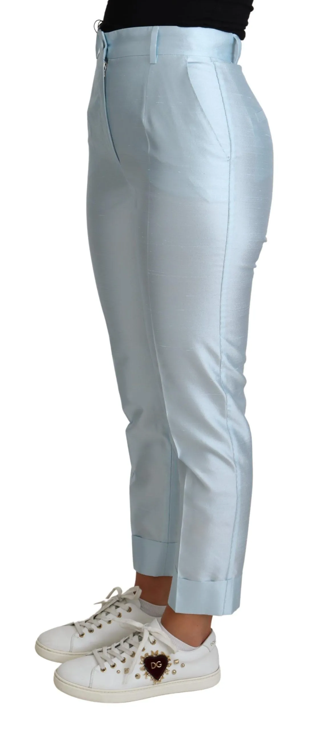 Light Blue Silk Cropped Tapered Trouser Pants sold by Lord & Taylor product image thumbnail 2