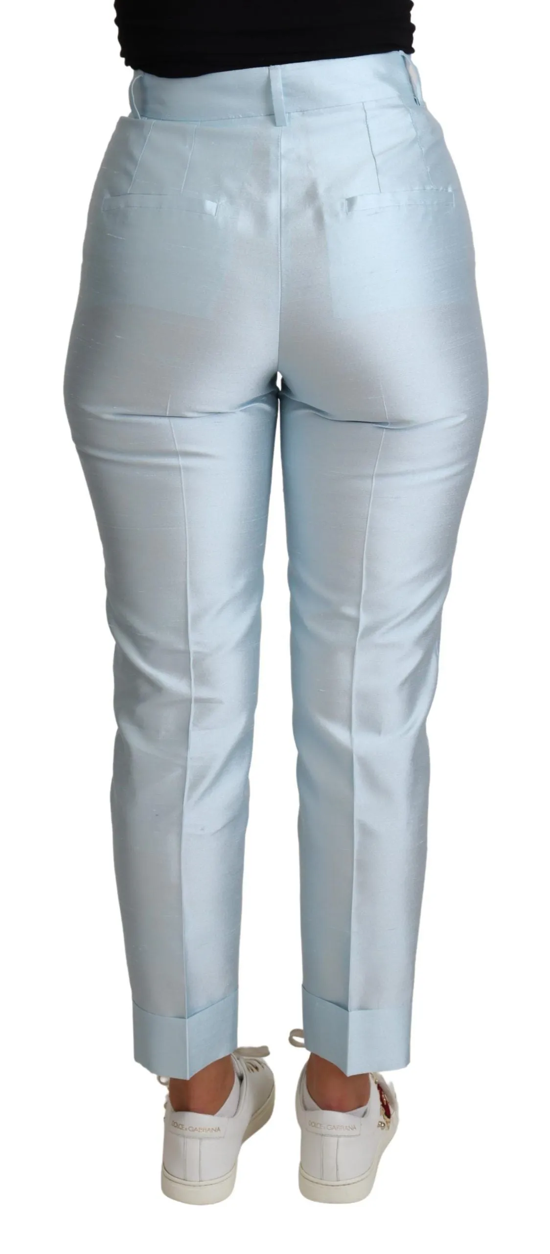 Light Blue Silk Cropped Tapered Trouser Pants sold by Lord & Taylor product image thumbnail 3
