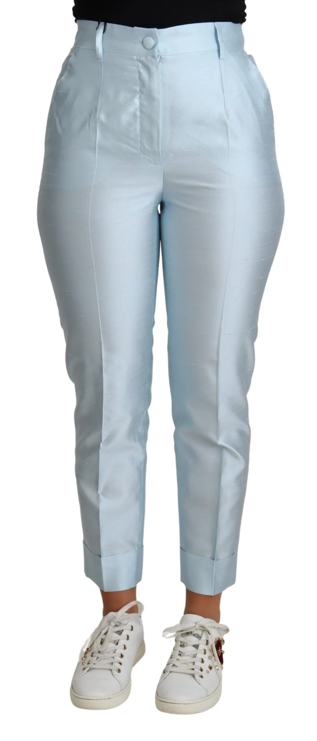 Light Blue Silk Cropped Tapered Trouser Pants sold by Lord & Taylor