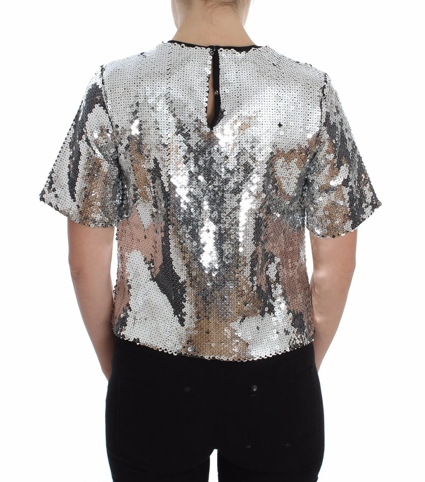 Silver Sequined Crewneck Blouse T-shirt Top sold by Lord & Taylor product image thumbnail 3