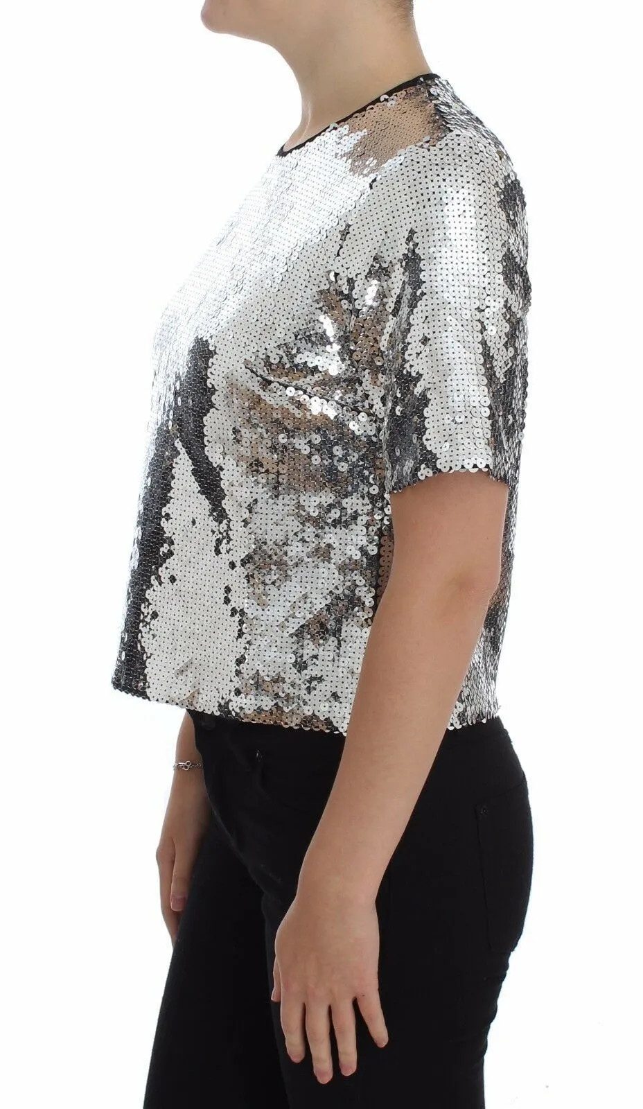 Silver Sequined Crewneck Blouse T-shirt Top sold by Lord & Taylor product image thumbnail 2