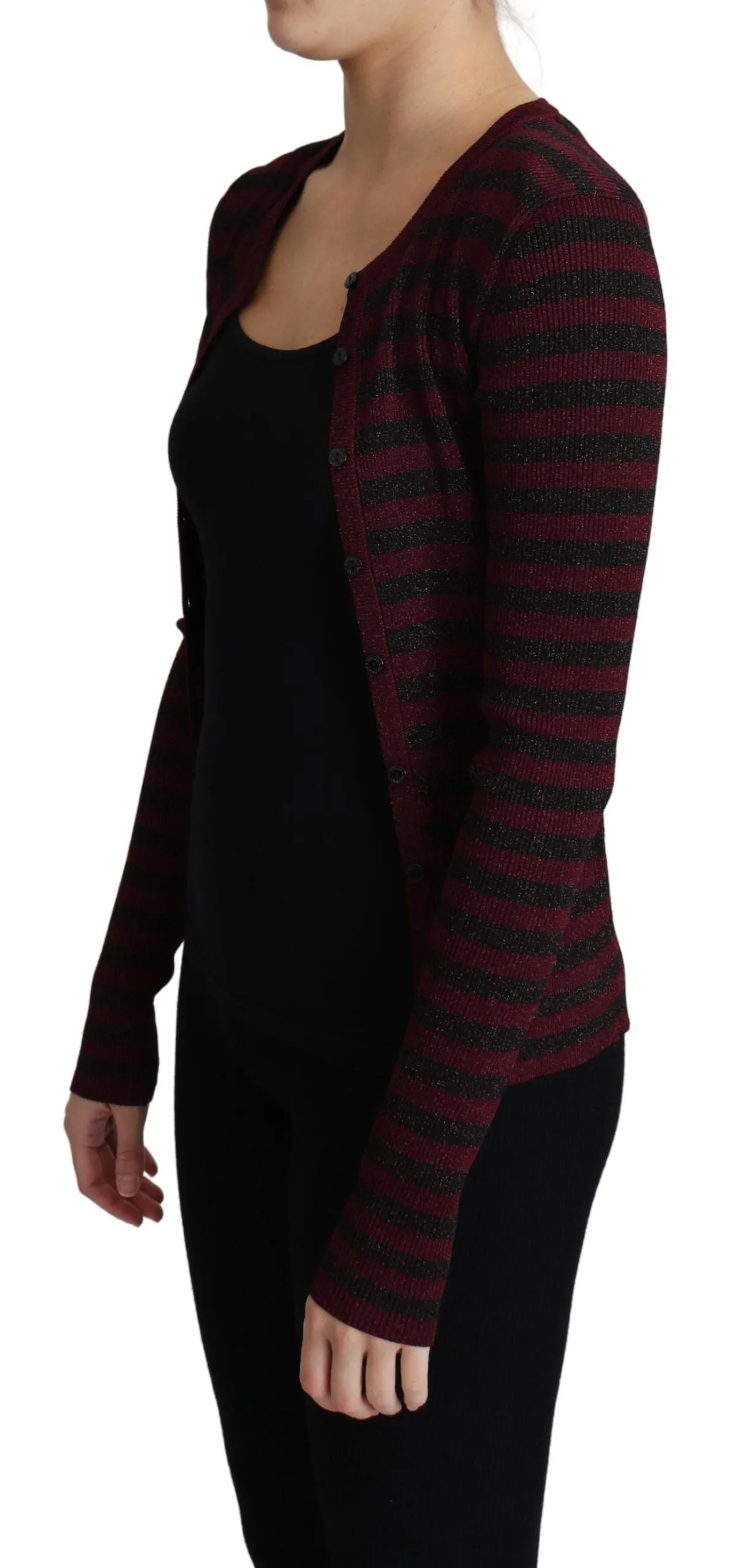 Black Red Striped Viscose Cardigan Sweater sold by Lord & Taylor product image thumbnail 3