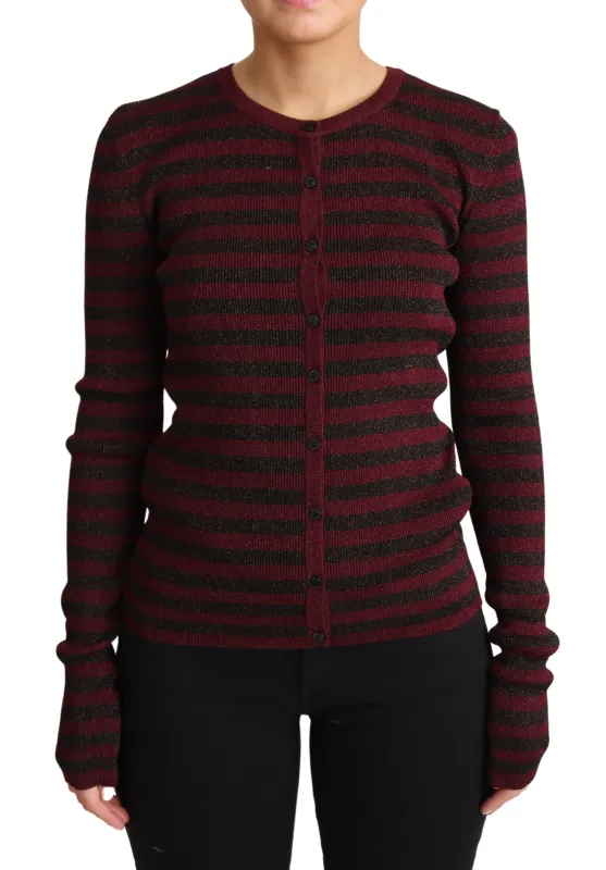 Black Red Striped Viscose Cardigan Sweater sold by Lord & Taylor
