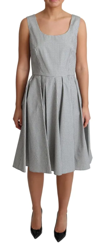 Gray Polka Dotted Cotton A-Line Dress sold by Lord & Taylor