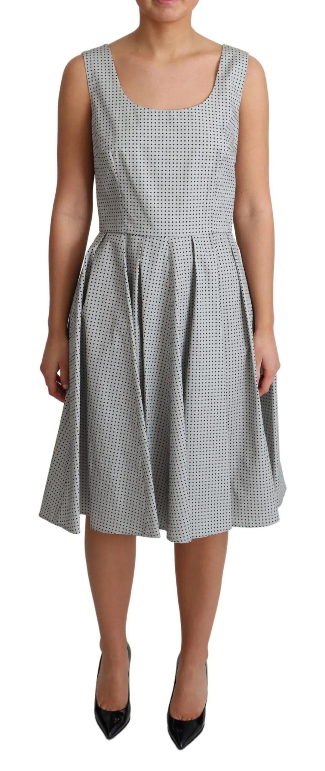 Gray Polka Dotted Cotton A-Line Dress sold by Lord & Taylor
