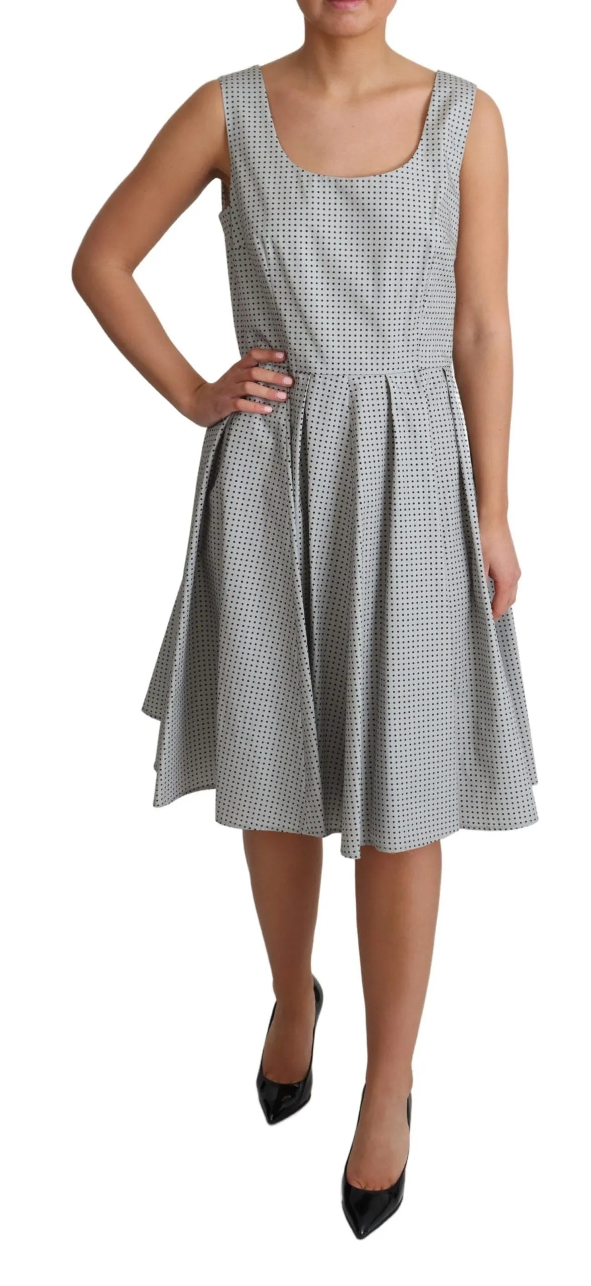 Gray Polka Dotted Cotton A-Line Dress sold by Lord & Taylor product image thumbnail 2