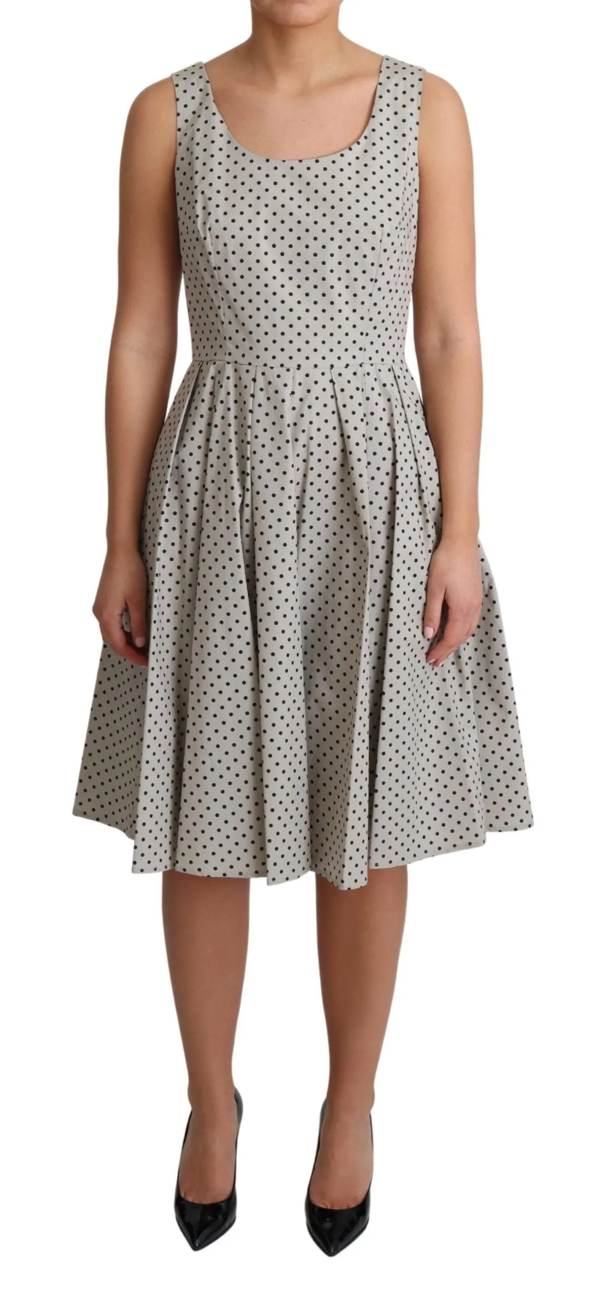 Beige Polka Dotted Cotton A-Line Dress sold by Lord & Taylor