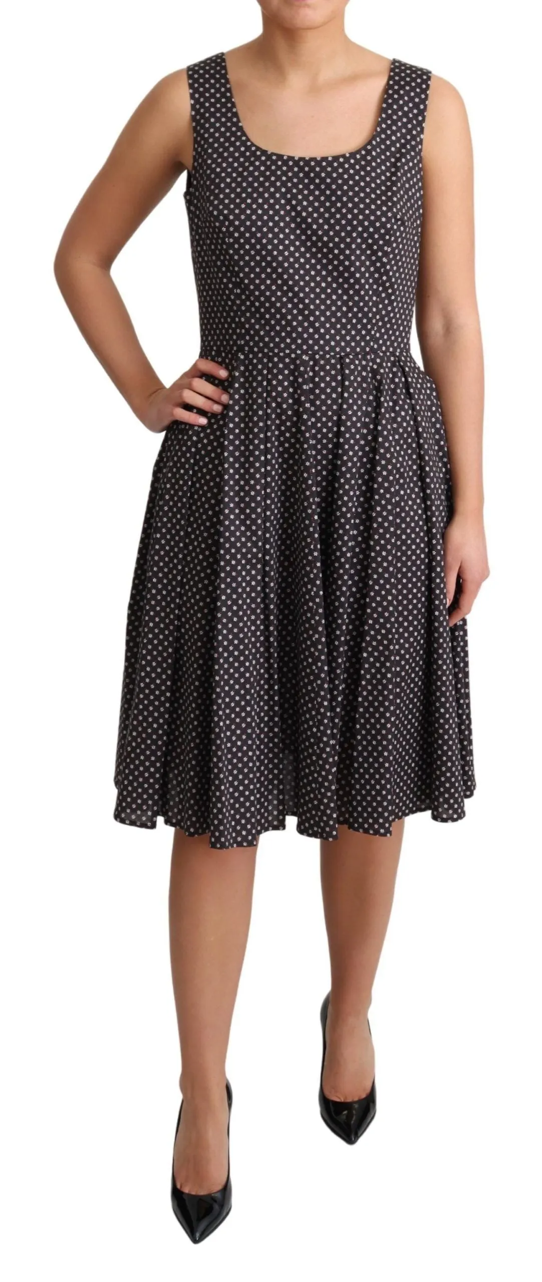 Black Floral Cotton A-Line Stretch Dress sold by Lord & Taylor product image thumbnail 2