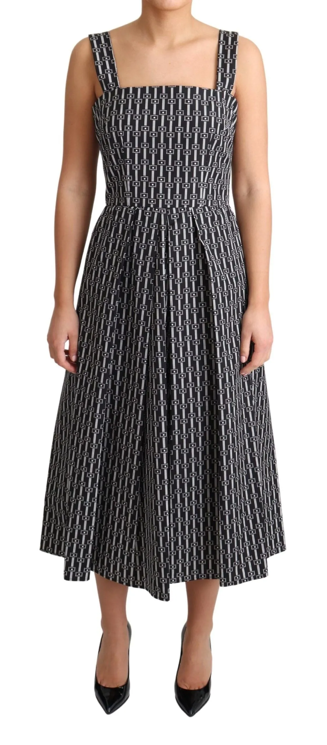 Black White Pattern Cotton A-Line Dress sold by Lord & Taylor