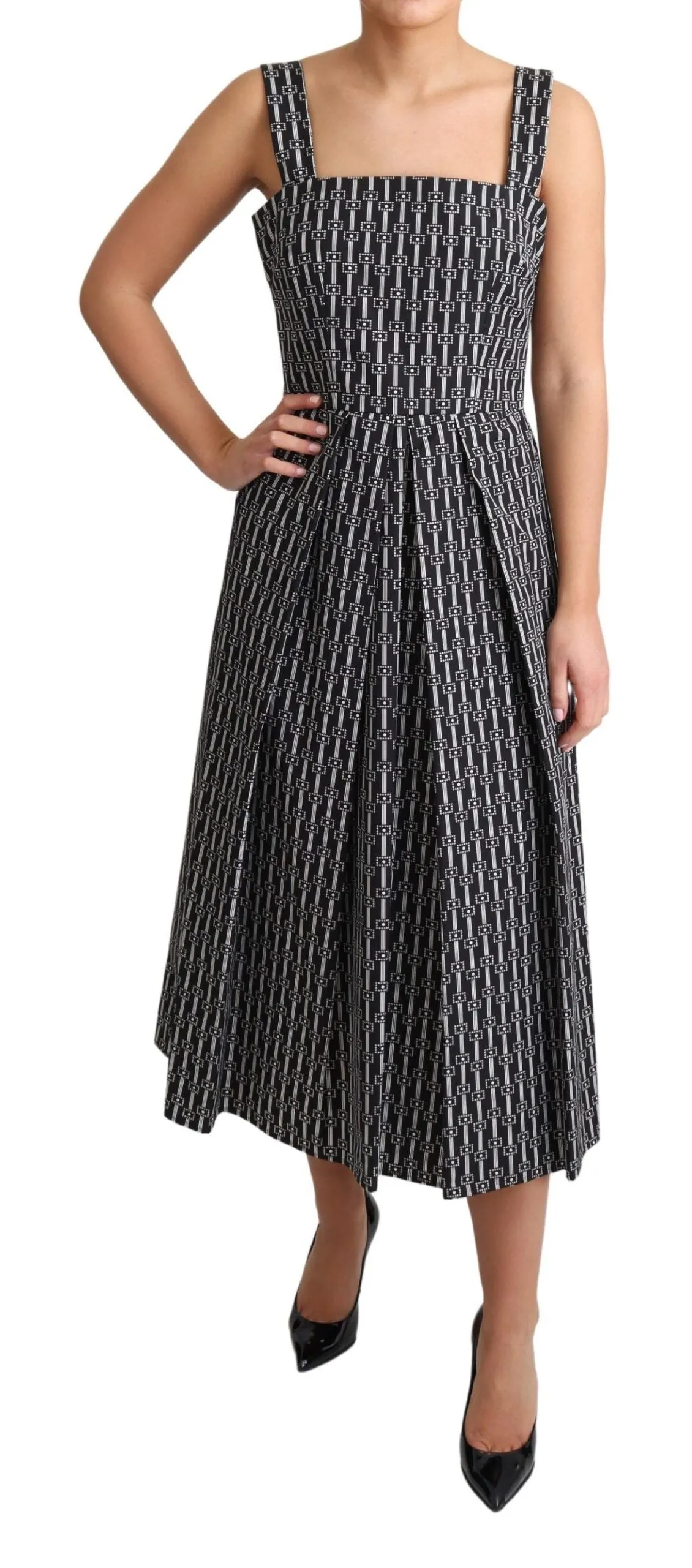 Black White Pattern Cotton A-Line Dress sold by Lord & Taylor product image thumbnail 5