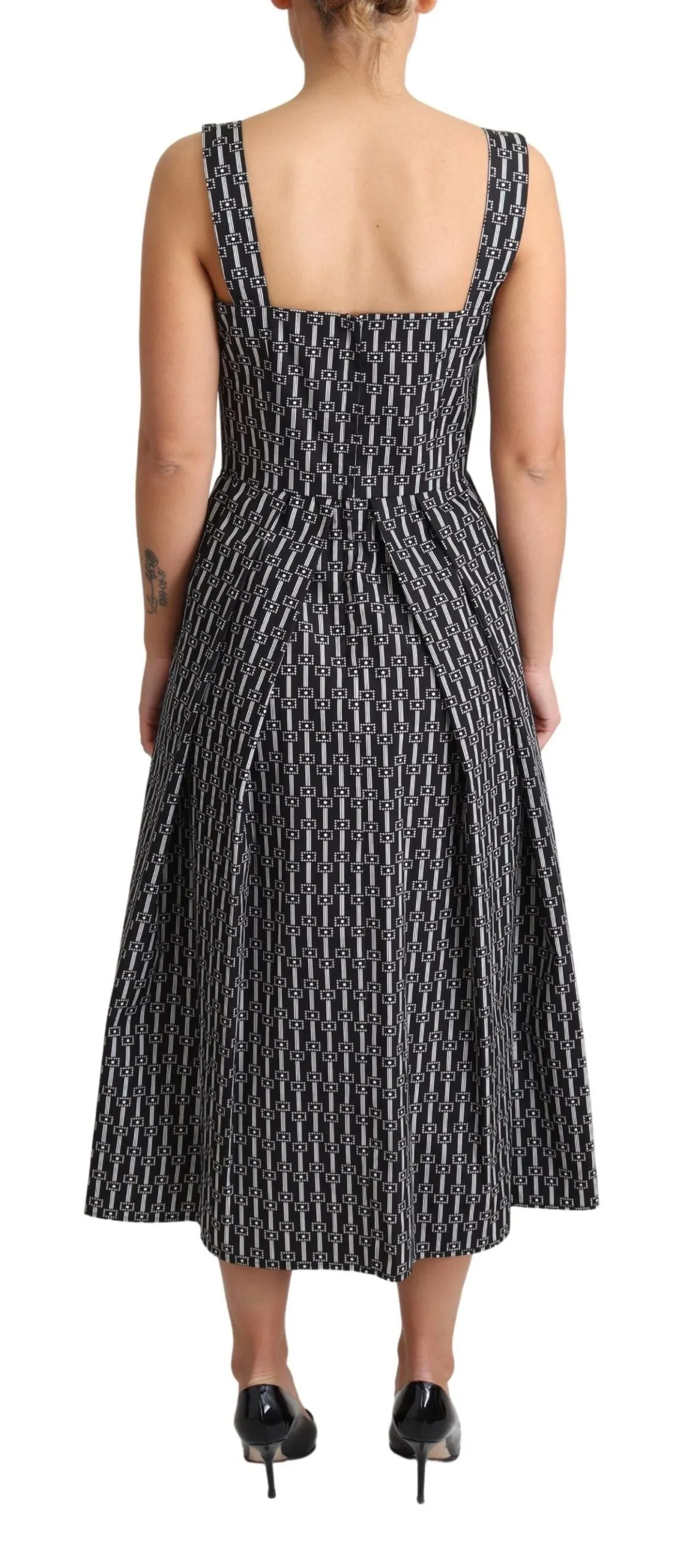 Black White Pattern Cotton A-Line Dress sold by Lord & Taylor product image thumbnail 3