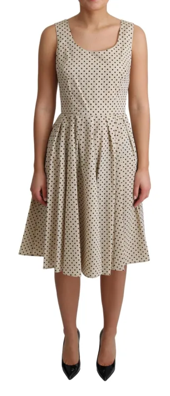 Beige Polka Dotted Cotton A-Line Dress sold by Lord & Taylor