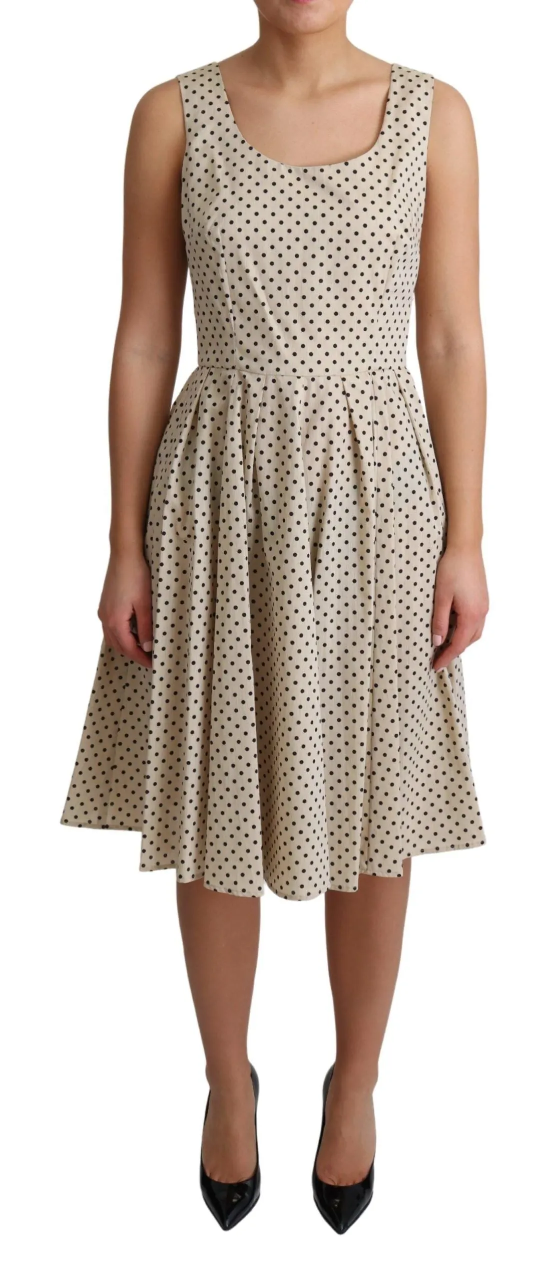 Beige Polka Dotted Cotton A-Line Dress sold by Lord & Taylor