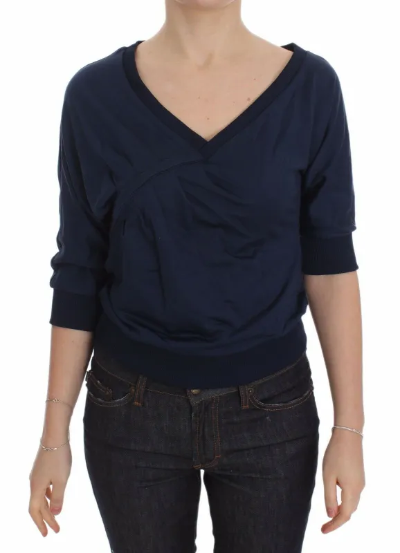 Blue Cotton Top Pullover Deep V-neck Women Sweater sold by Lord & Taylor
