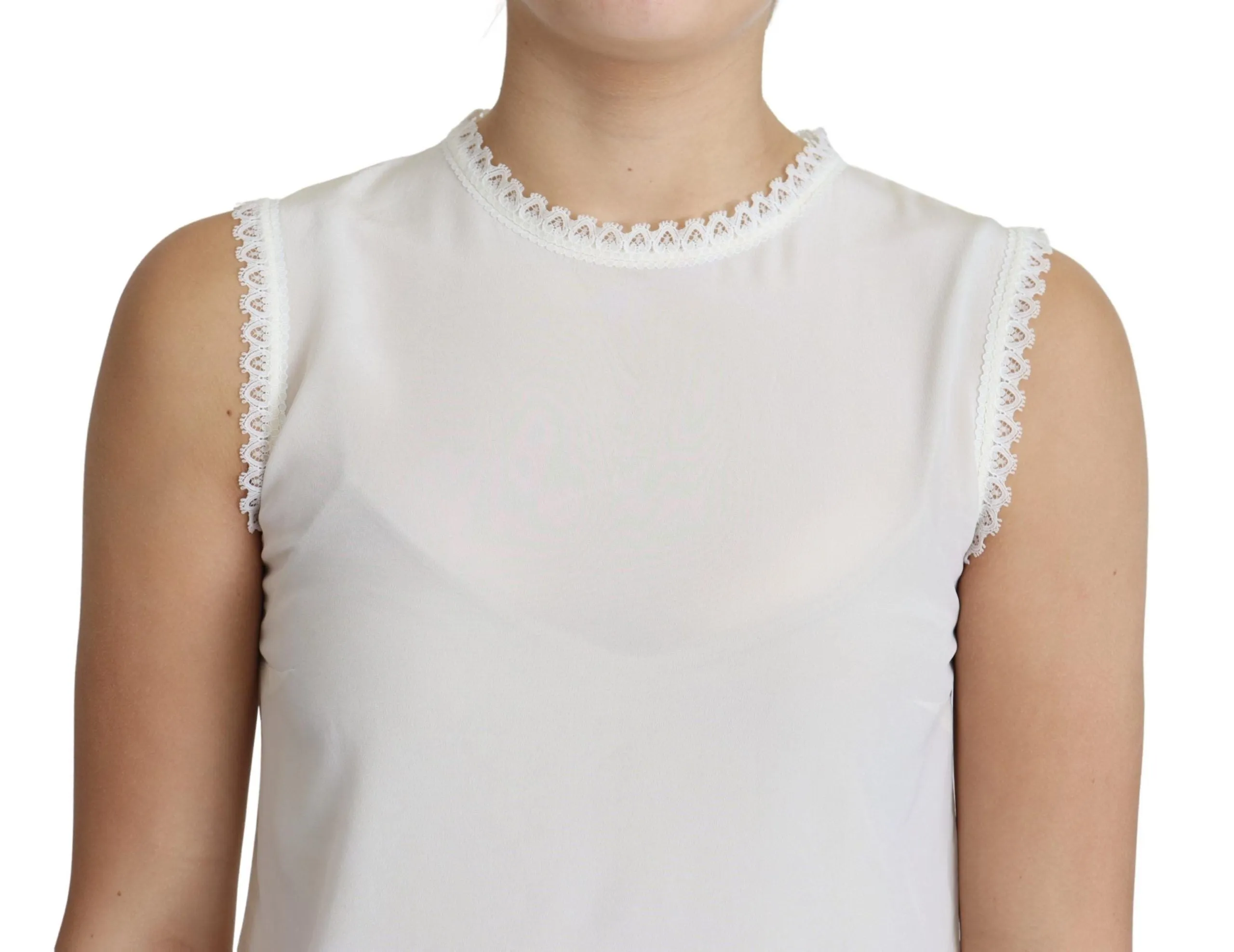 White Blouse Silk Lace Trimmed Sleeveless Top sold by Lord & Taylor product image thumbnail 3