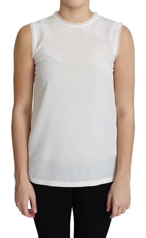 White Blouse Silk Lace Trimmed Sleeveless Top sold by Lord & Taylor