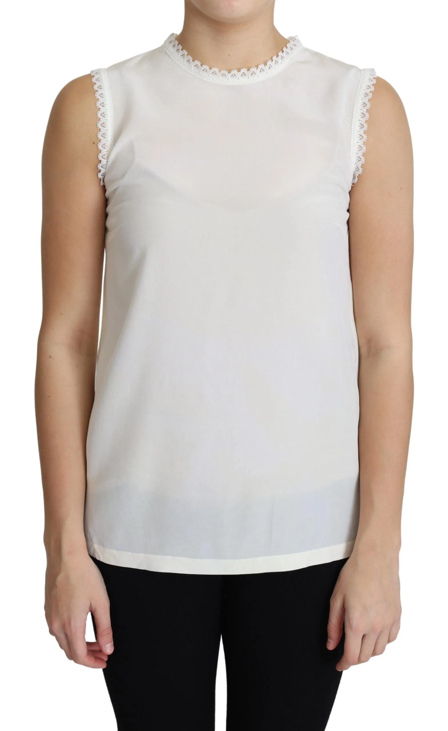 White Blouse Silk Lace Trimmed Sleeveless Top sold by Lord & Taylor