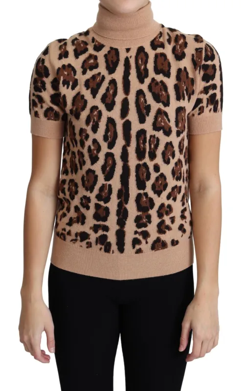 Beige Leopard Print Virgin Wool Turtleneck Top sold by Lord & Taylor