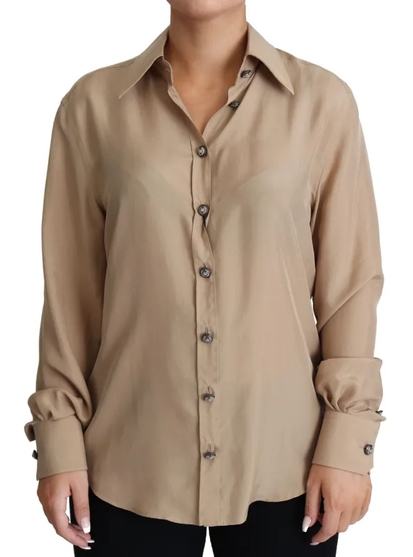 Beige Silk Shirt Decorative Buttons Top sold by Lord & Taylor