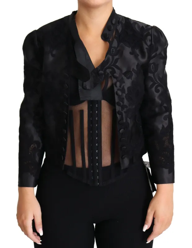 Black Lace Sheer Corset Organza Silk Jacket sold by Lord & Taylor
