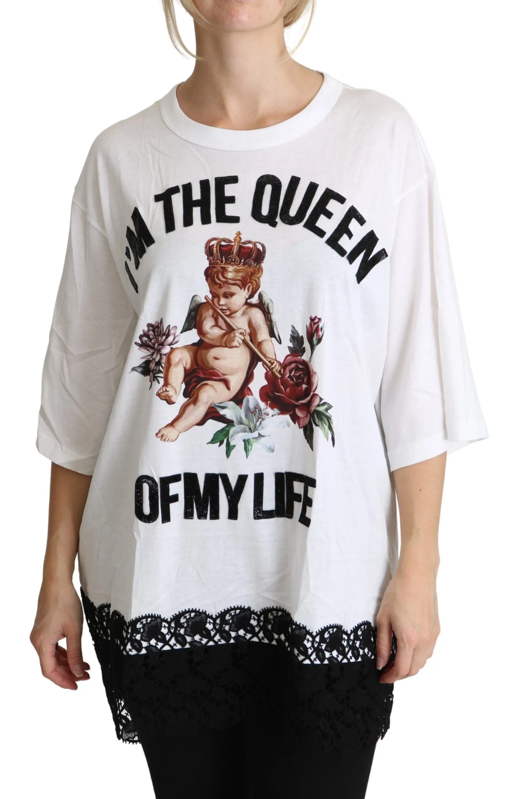 White Angel Print Cotton Round Neck Shirt Tops sold by Lord & Taylor