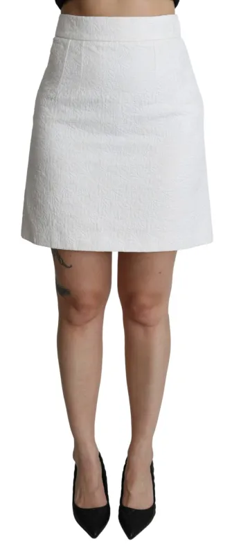 White Floral High Waist Mini Brocade Skirt sold by Lord & Taylor